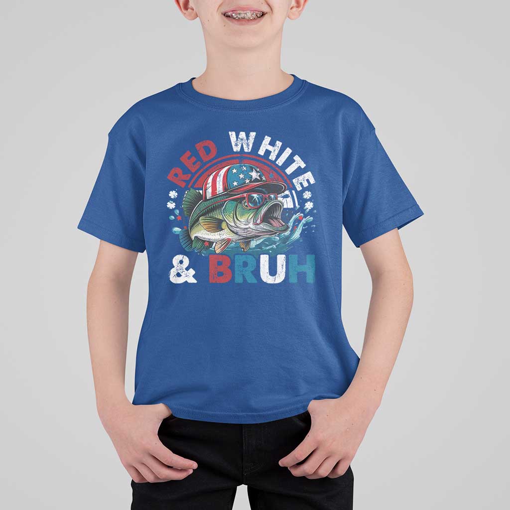 Funny Fishing T Shirt For Kid Red White Bruh Fisherman Gift American Flag - Wonder Print Shop