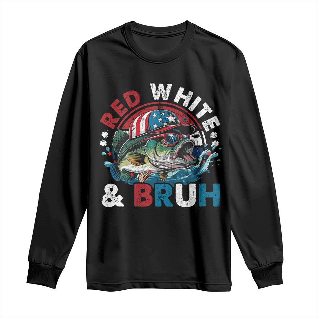 Funny Fishing Long Sleeve Shirt Red White Bruh Fisherman Gift American Flag - Wonder Print Shop