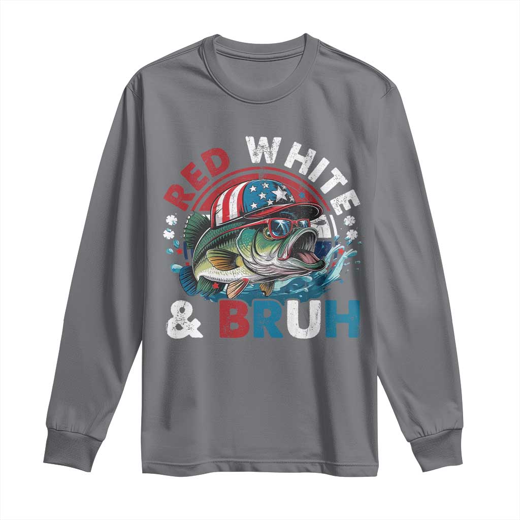 Funny Fishing Long Sleeve Shirt Red White Bruh Fisherman Gift American Flag - Wonder Print Shop