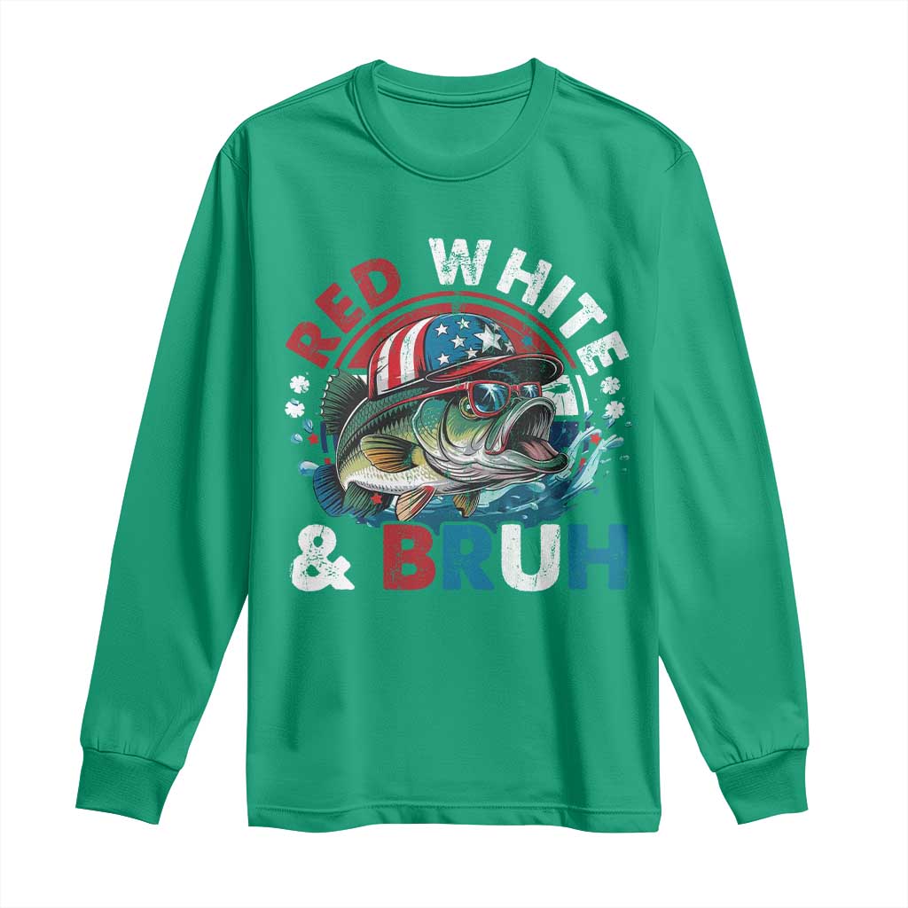 Funny Fishing Long Sleeve Shirt Red White Bruh Fisherman Gift American Flag - Wonder Print Shop
