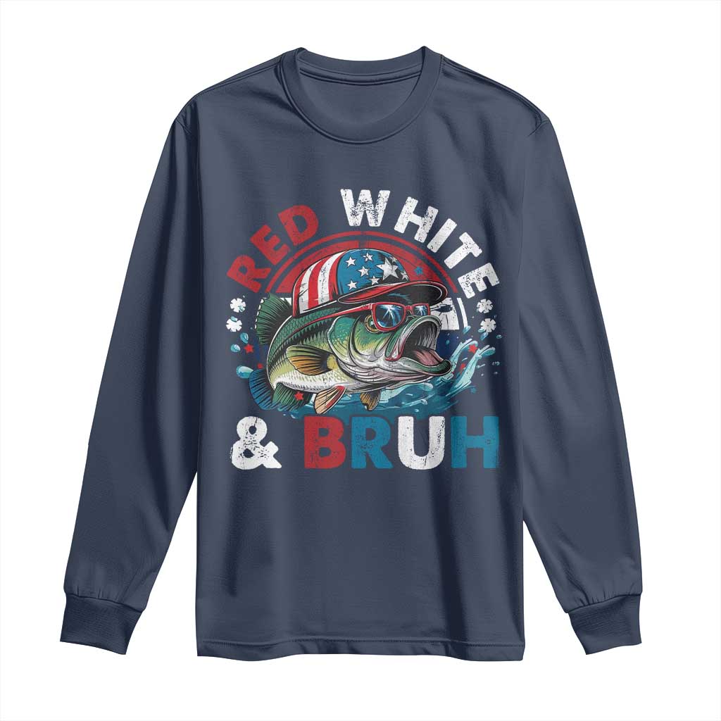 Funny Fishing Long Sleeve Shirt Red White Bruh Fisherman Gift American Flag - Wonder Print Shop