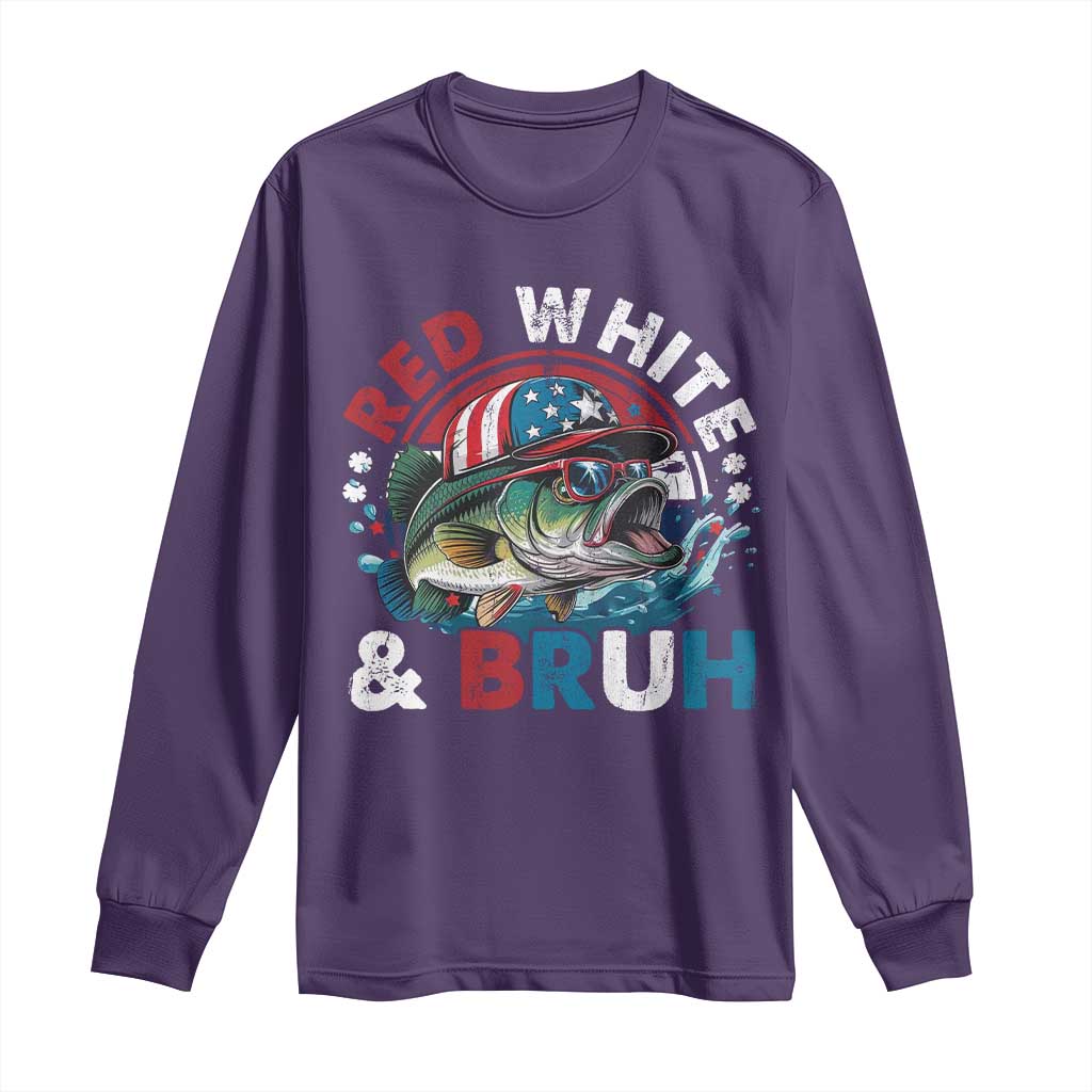 Funny Fishing Long Sleeve Shirt Red White Bruh Fisherman Gift American Flag - Wonder Print Shop