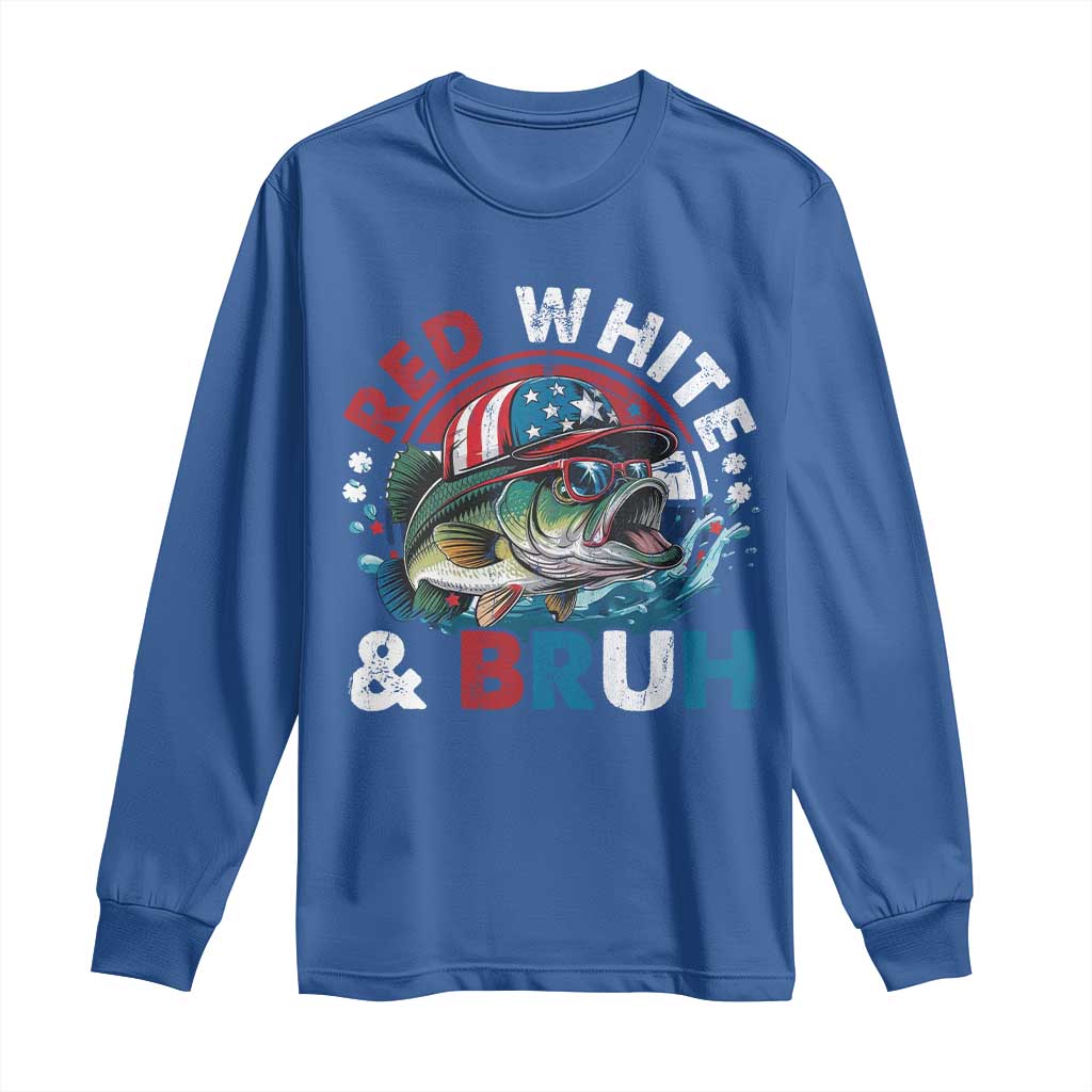 Funny Fishing Long Sleeve Shirt Red White Bruh Fisherman Gift American Flag - Wonder Print Shop