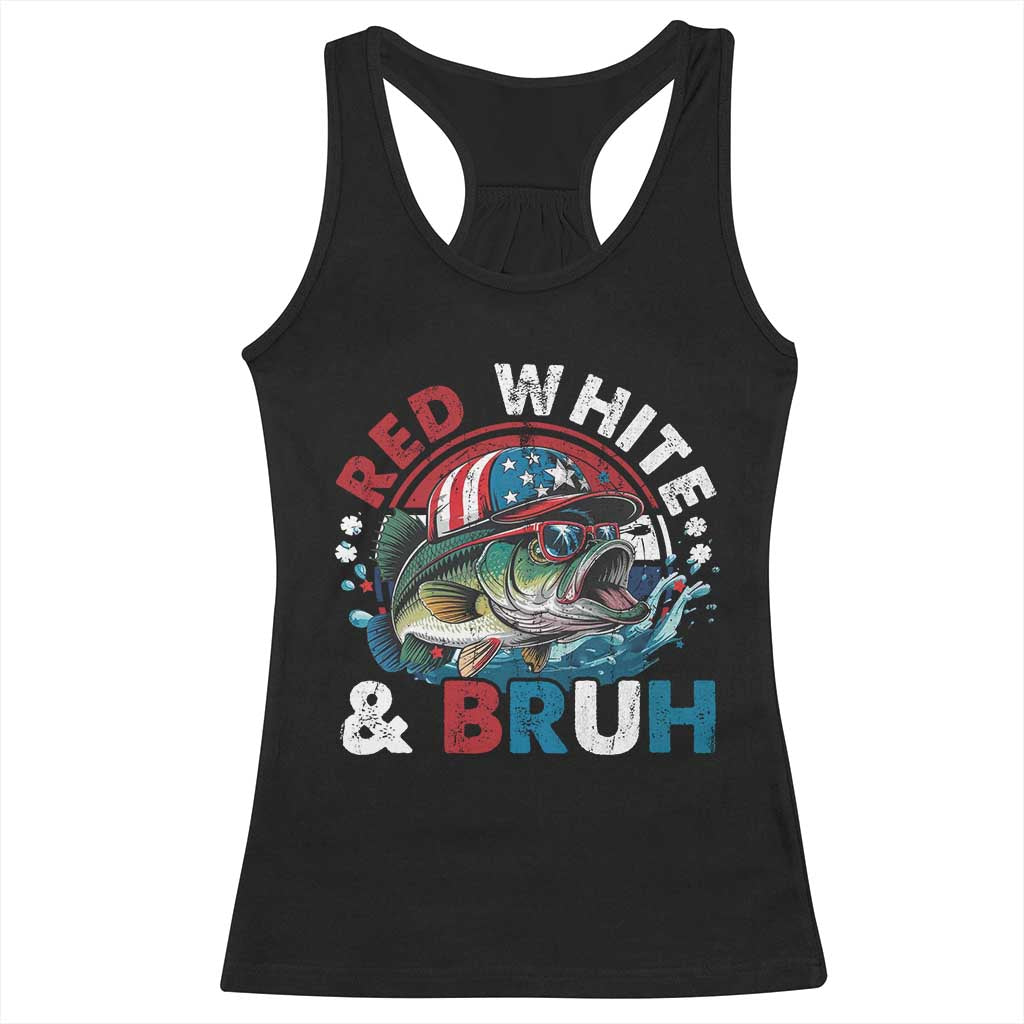 Funny Fishing Racerback Tank Top Red White Bruh Fisherman Gift American Flag - Wonder Print Shop