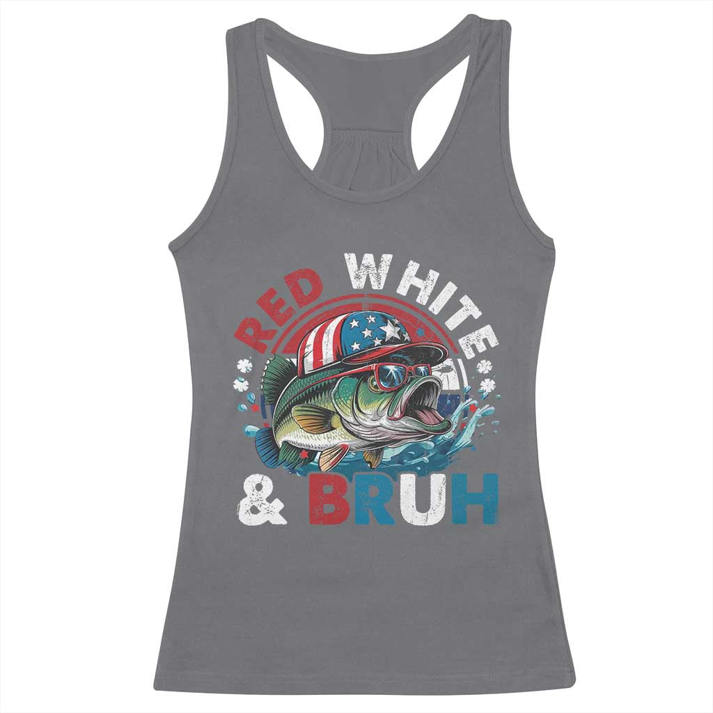 Funny Fishing Racerback Tank Top Red White Bruh Fisherman Gift American Flag - Wonder Print Shop