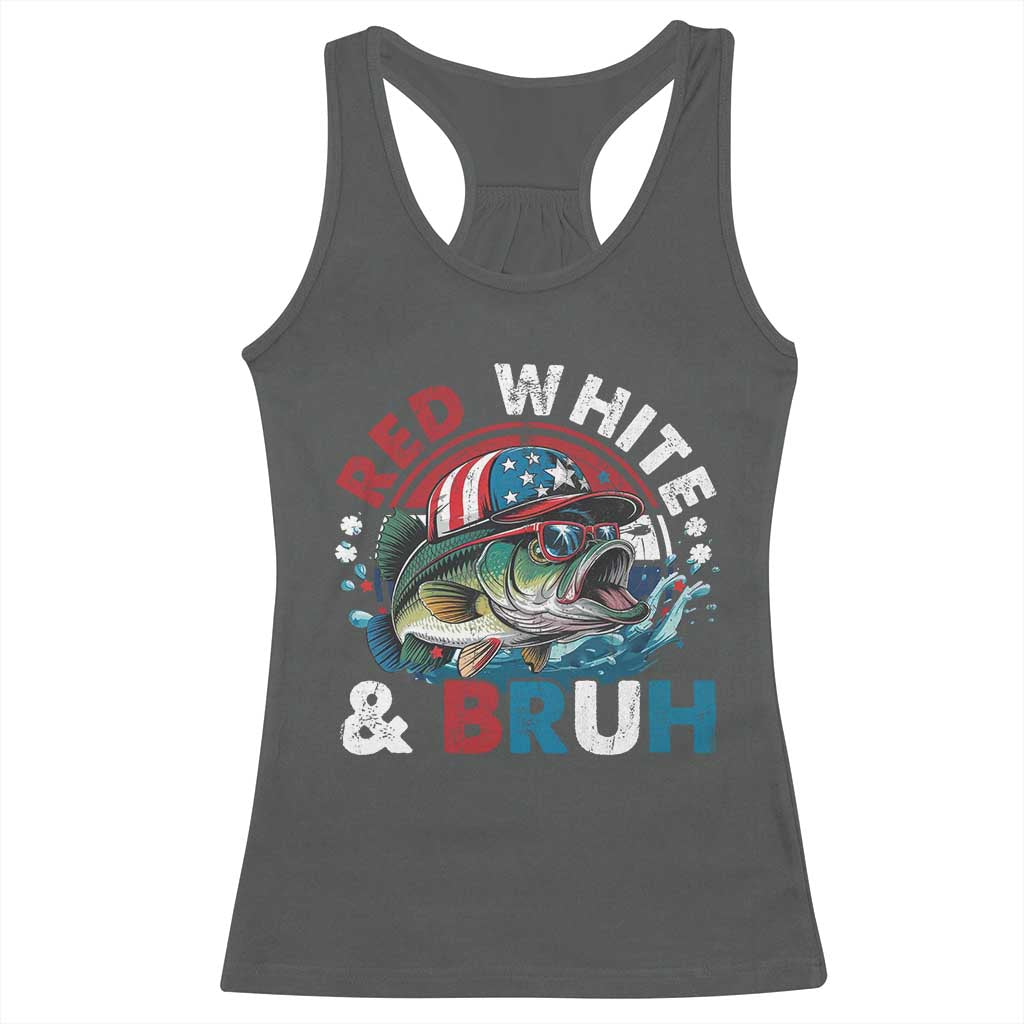 Funny Fishing Racerback Tank Top Red White Bruh Fisherman Gift American Flag - Wonder Print Shop
