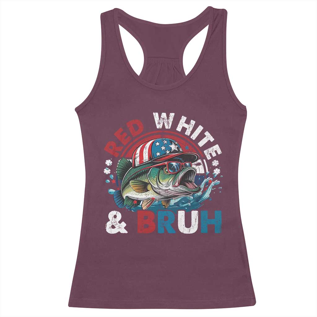Funny Fishing Racerback Tank Top Red White Bruh Fisherman Gift American Flag - Wonder Print Shop
