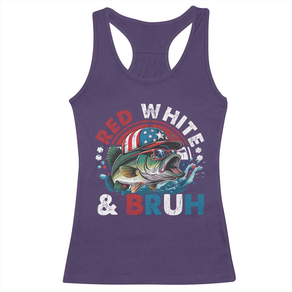 Funny Fishing Racerback Tank Top Red White Bruh Fisherman Gift American Flag - Wonder Print Shop