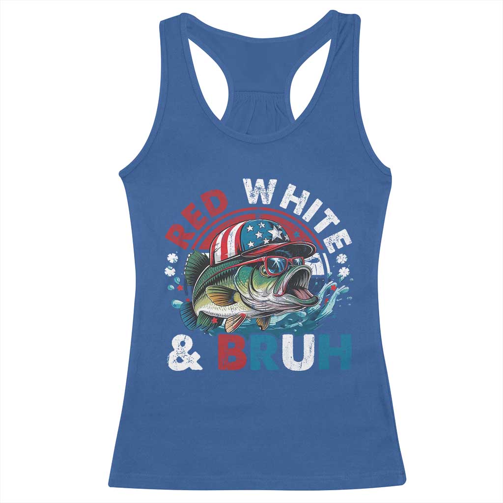 Funny Fishing Racerback Tank Top Red White Bruh Fisherman Gift American Flag - Wonder Print Shop