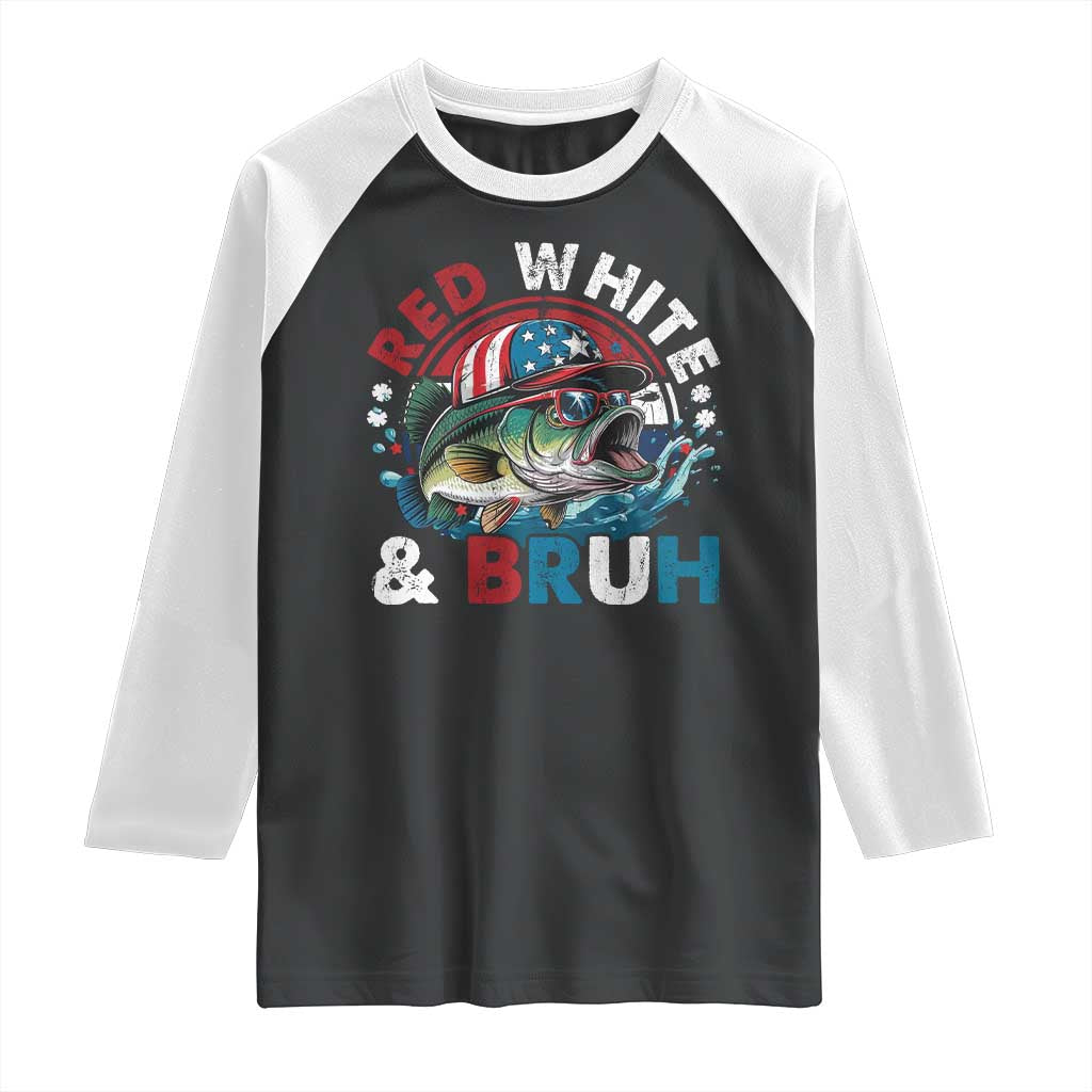 Funny Fishing Raglan Shirt Red White Bruh Fisherman Gift American Flag - Wonder Print Shop