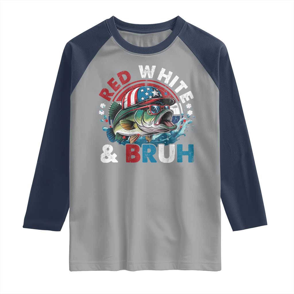Funny Fishing Raglan Shirt Red White Bruh Fisherman Gift American Flag - Wonder Print Shop