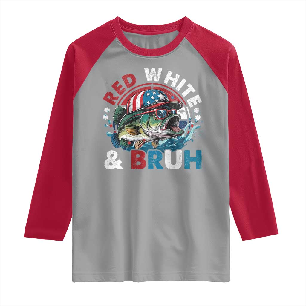 Funny Fishing Raglan Shirt Red White Bruh Fisherman Gift American Flag - Wonder Print Shop