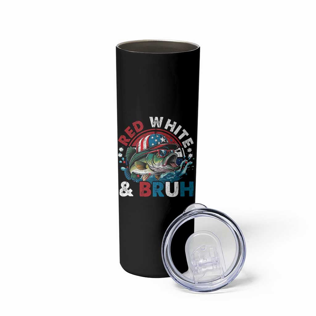 Funny Fishing Skinny Tumbler Red White Bruh Fisherman Gift American Flag - Wonder Print Shop