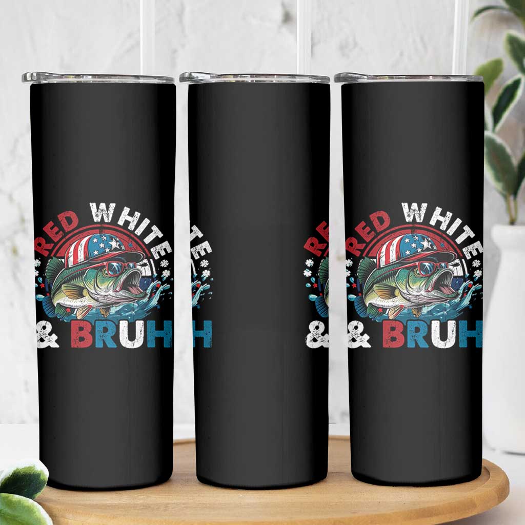 Funny Fishing Skinny Tumbler Red White Bruh Fisherman Gift American Flag - Wonder Print Shop
