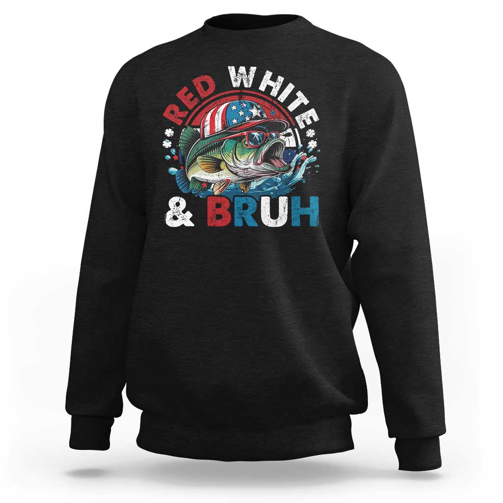 Funny Fishing Sweatshirt Red White Bruh Fisherman Gift American Flag - Wonder Print Shop