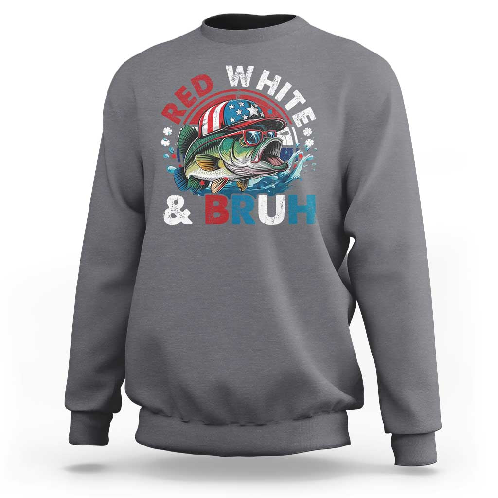 Funny Fishing Sweatshirt Red White Bruh Fisherman Gift American Flag - Wonder Print Shop