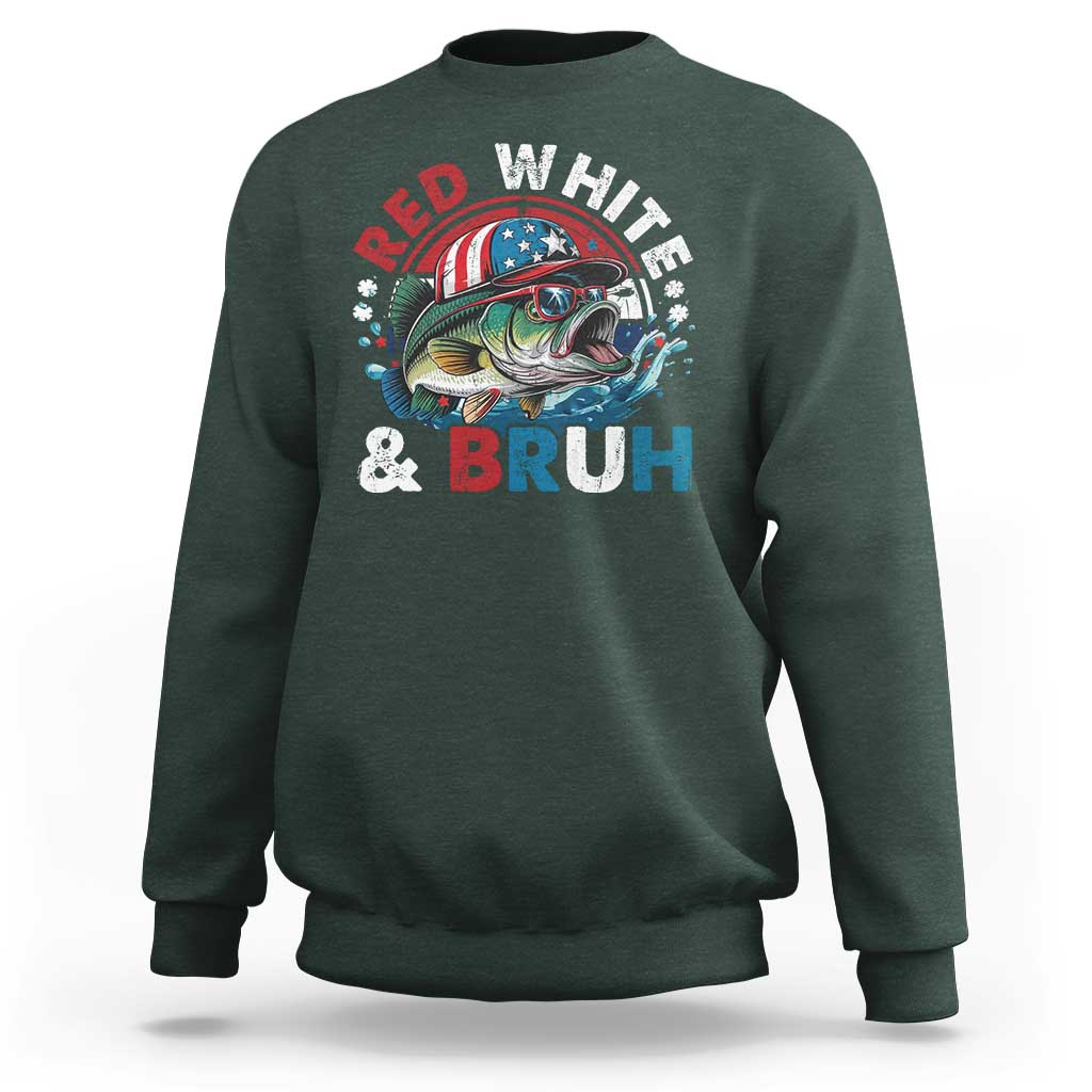 Funny Fishing Sweatshirt Red White Bruh Fisherman Gift American Flag - Wonder Print Shop