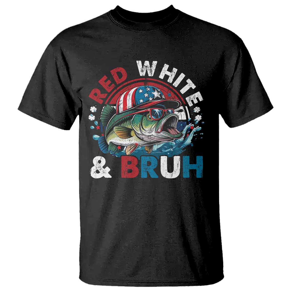 Funny Fishing T Shirt Red White Bruh Fisherman Gift American Flag - Wonder Print Shop