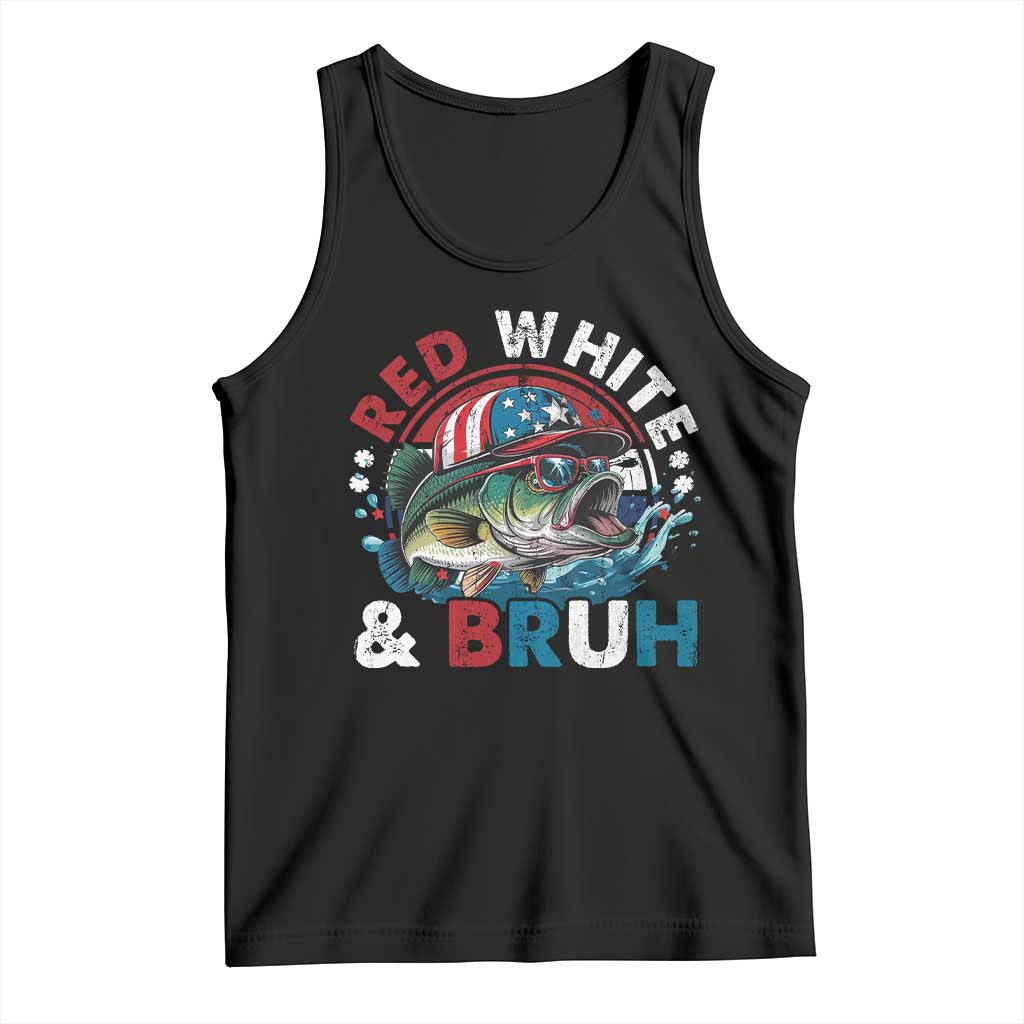 Funny Fishing Tank Top Red White Bruh Fisherman Gift American Flag - Wonder Print Shop