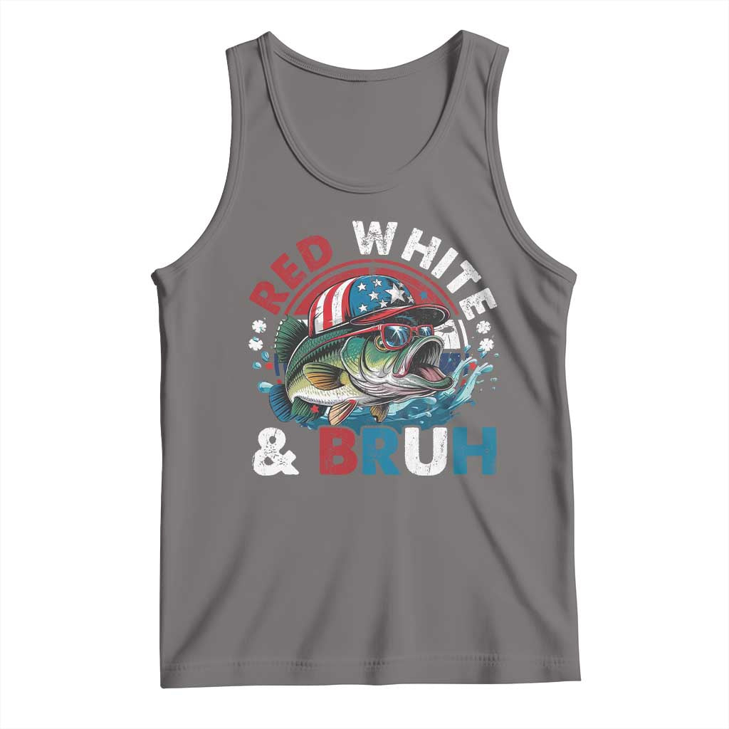 Funny Fishing Tank Top Red White Bruh Fisherman Gift American Flag - Wonder Print Shop
