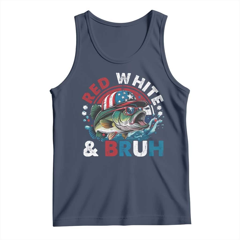 Funny Fishing Tank Top Red White Bruh Fisherman Gift American Flag - Wonder Print Shop