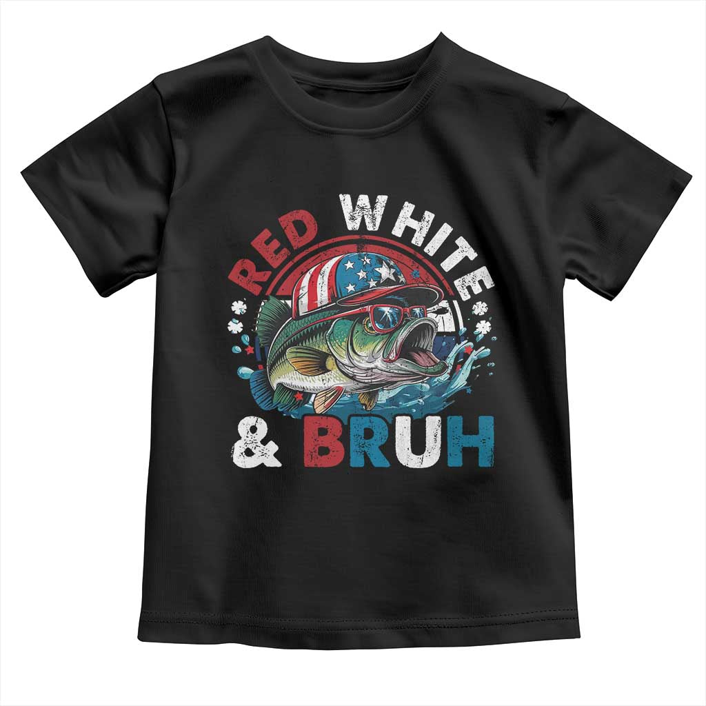 Funny Fishing Toddler T Shirt Red White Bruh Fisherman Gift American Flag - Wonder Print Shop