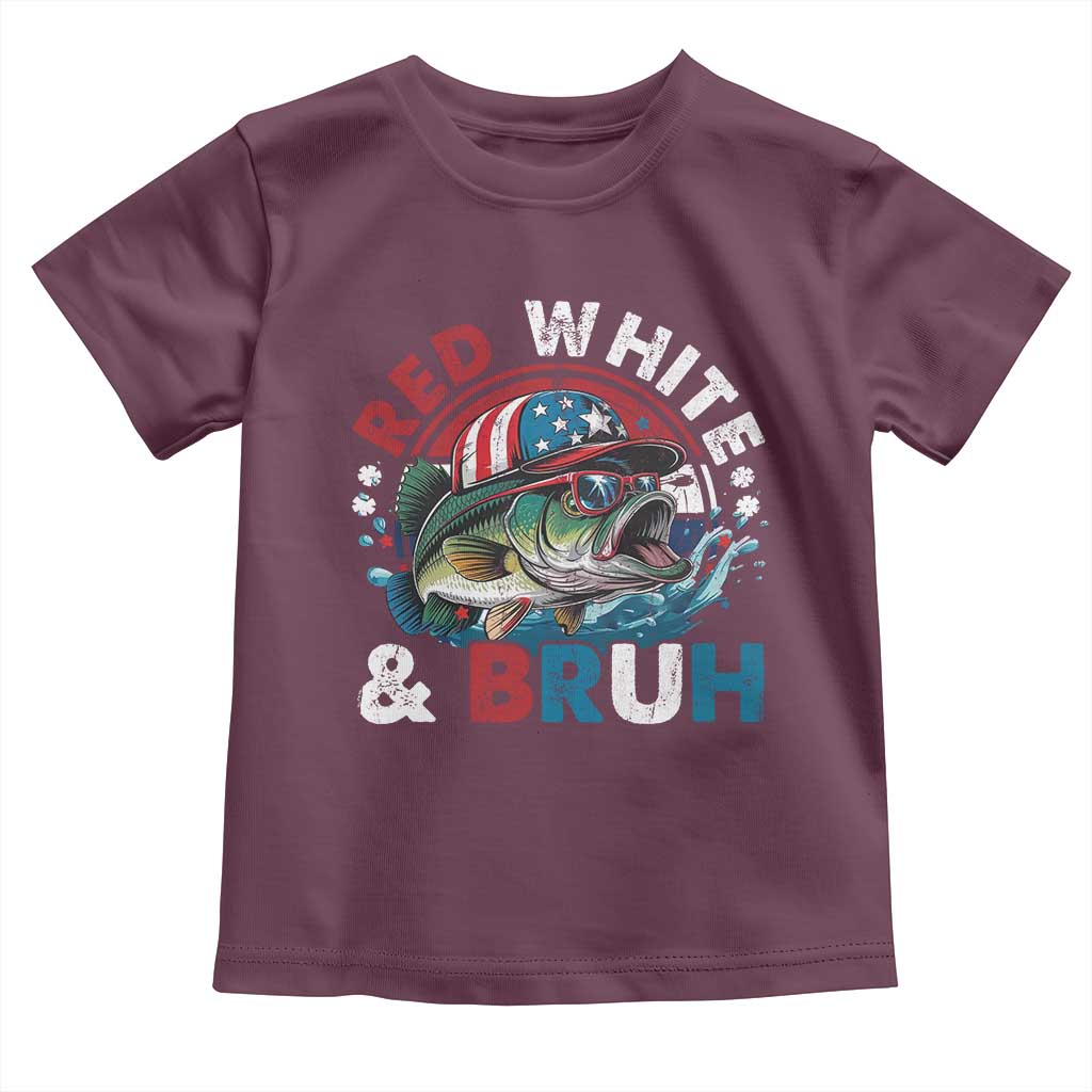 Funny Fishing Toddler T Shirt Red White Bruh Fisherman Gift American Flag - Wonder Print Shop