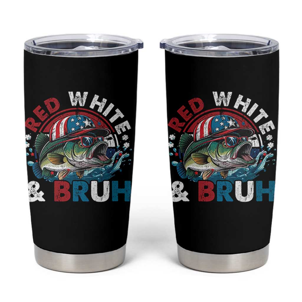 Funny Fishing Tumbler Cup Red White Bruh Fisherman Gift American Flag - Wonder Print Shop