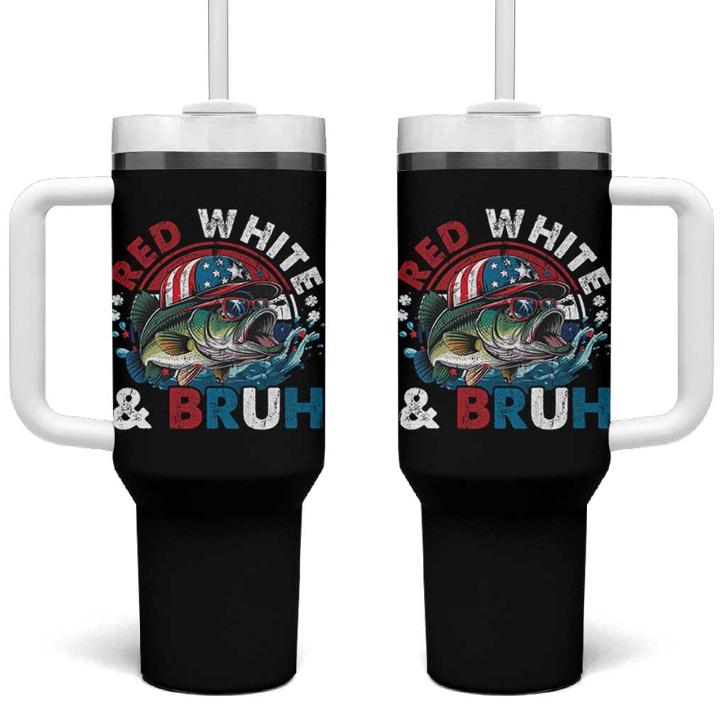 Funny Fishing Tumbler With Handle Red White Bruh Fisherman Gift American Flag - Wonder Print Shop