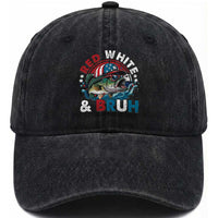 Funny Fishing Washed Cotton Baseball Cap Red White Bruh Fisherman Gift American Flag