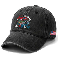 Funny Fishing Washed Cotton Baseball Cap Red White Bruh Fisherman Gift American Flag