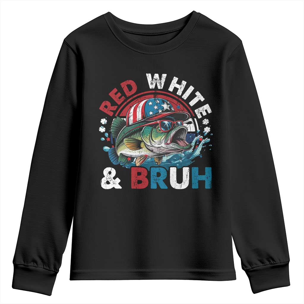 Funny Fishing Youth Sweatshirt Red White Bruh Fisherman Gift American Flag - Wonder Print Shop