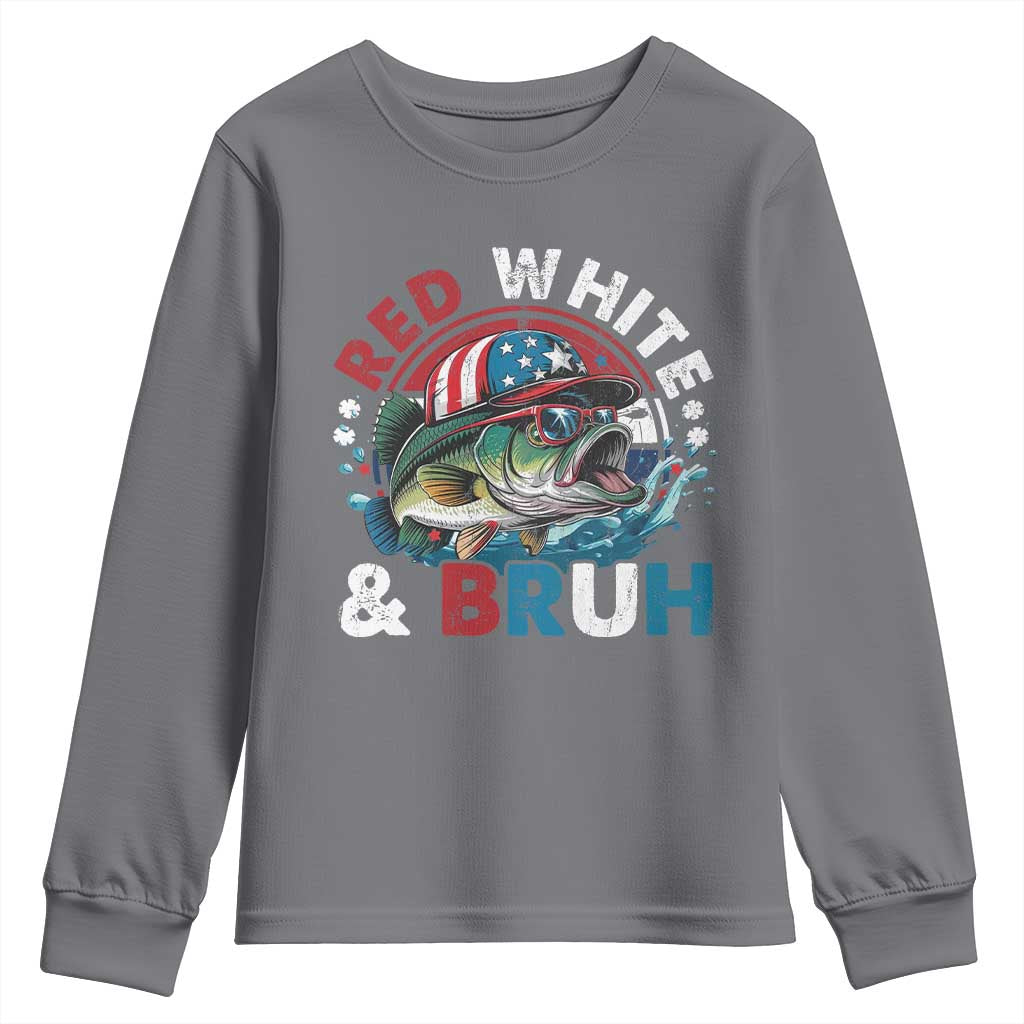 Funny Fishing Youth Sweatshirt Red White Bruh Fisherman Gift American Flag - Wonder Print Shop