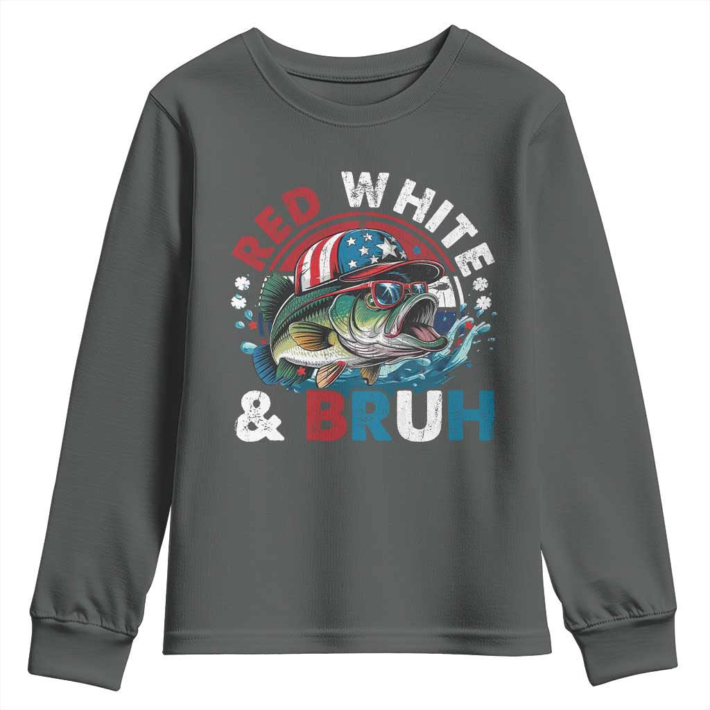 Funny Fishing Youth Sweatshirt Red White Bruh Fisherman Gift American Flag - Wonder Print Shop