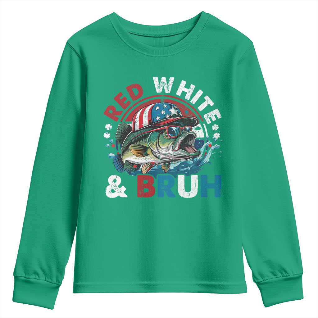 Funny Fishing Youth Sweatshirt Red White Bruh Fisherman Gift American Flag - Wonder Print Shop