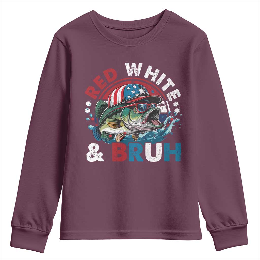 Funny Fishing Youth Sweatshirt Red White Bruh Fisherman Gift American Flag - Wonder Print Shop