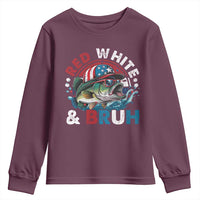 Funny Fishing Youth Sweatshirt Red White Bruh Fisherman Gift American Flag - Wonder Print Shop