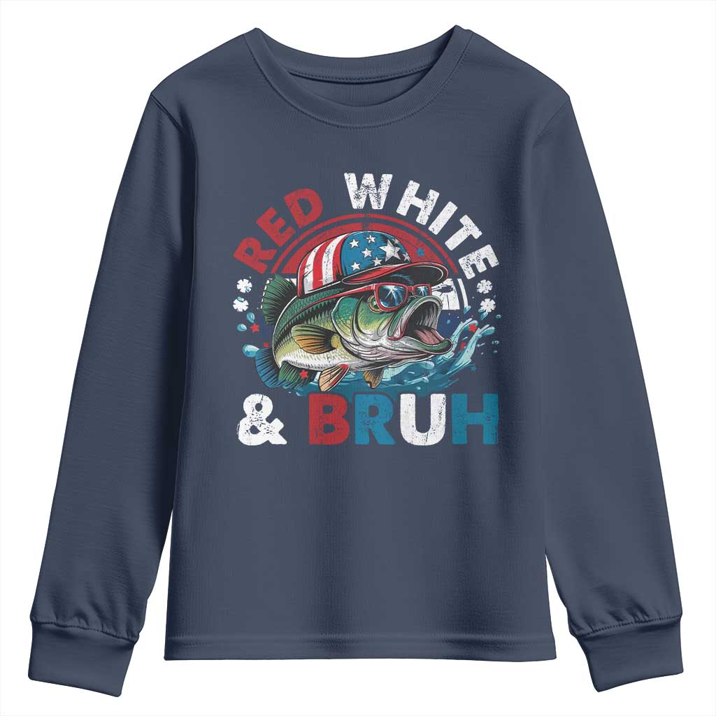 Funny Fishing Youth Sweatshirt Red White Bruh Fisherman Gift American Flag - Wonder Print Shop