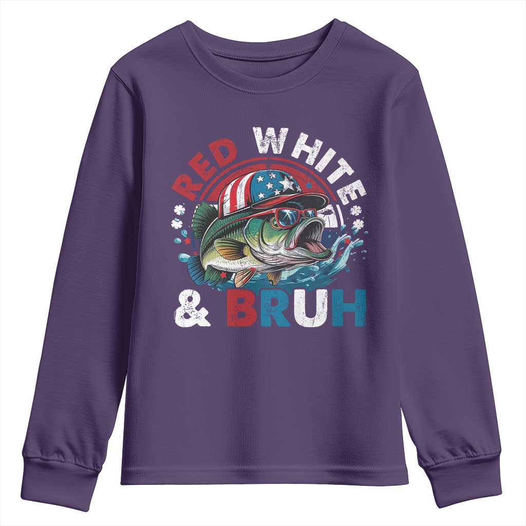 Funny Fishing Youth Sweatshirt Red White Bruh Fisherman Gift American Flag - Wonder Print Shop