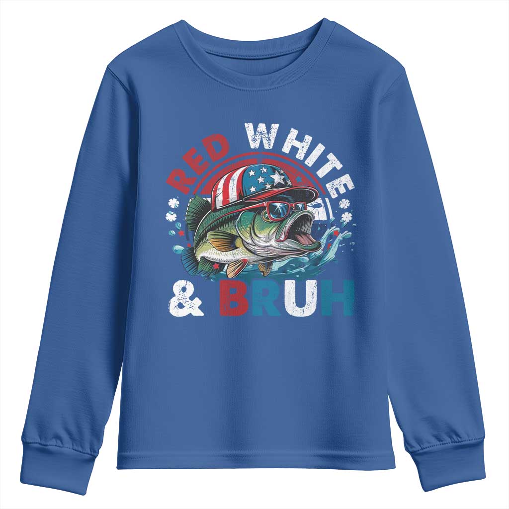 Funny Fishing Youth Sweatshirt Red White Bruh Fisherman Gift American Flag - Wonder Print Shop