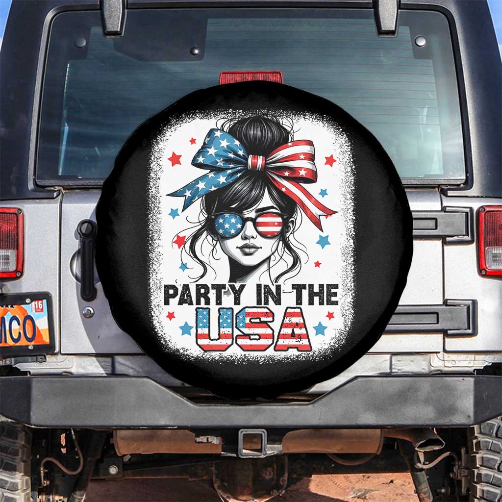 Party In USA Girls 4th of July Spare Tire Cover Messy Bun USA - Wonder Print Shop