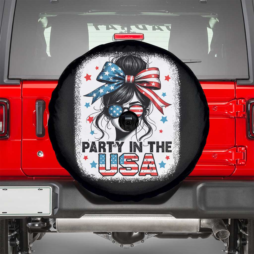 Party In USA Girls 4th of July Spare Tire Cover Messy Bun USA - Wonder Print Shop