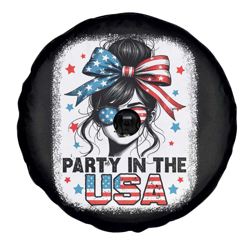 Party In USA Girls 4th of July Spare Tire Cover Messy Bun USA - Wonder Print Shop