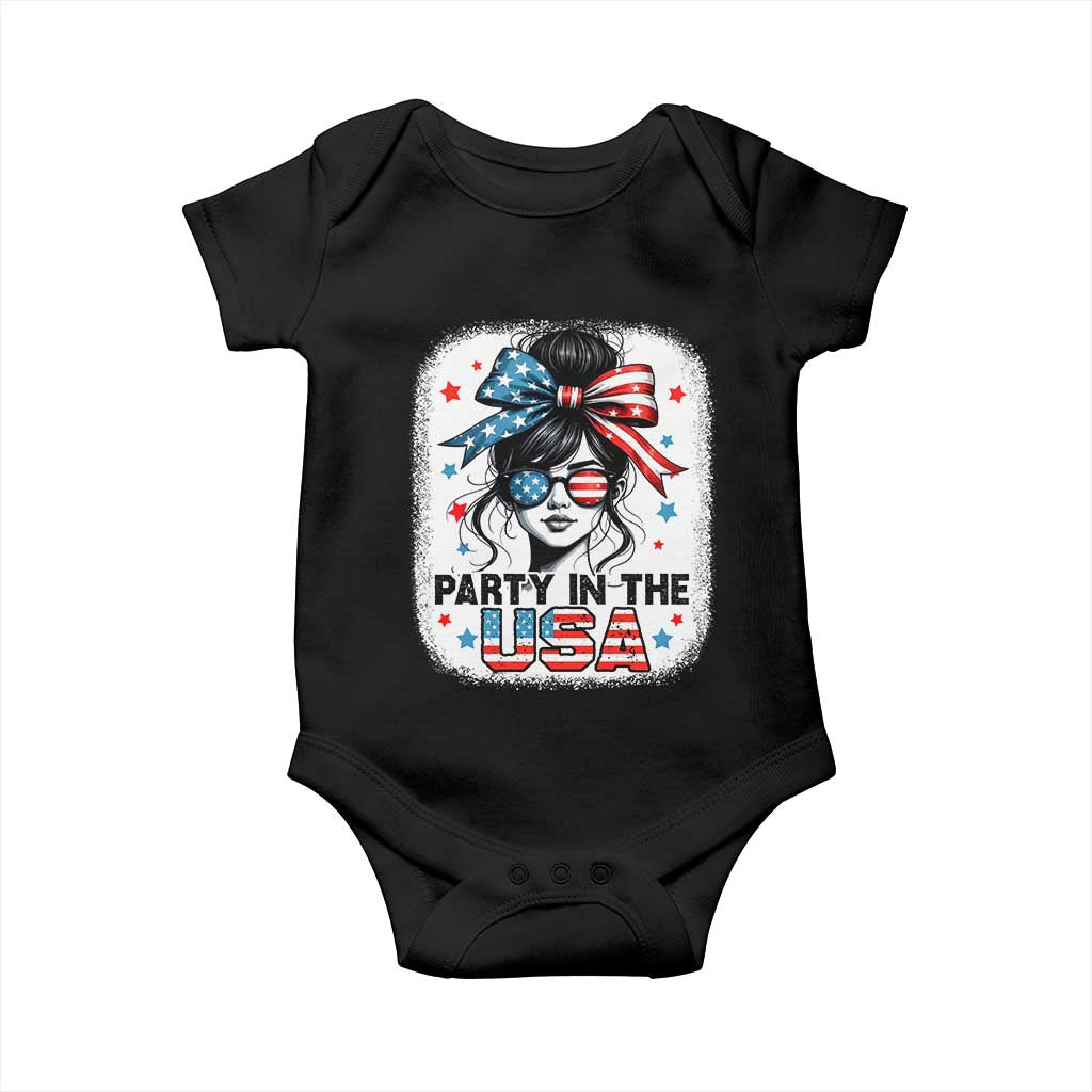 Party In USA Girls 4th of July Baby Onesie Messy Bun USA - Wonder Print Shop