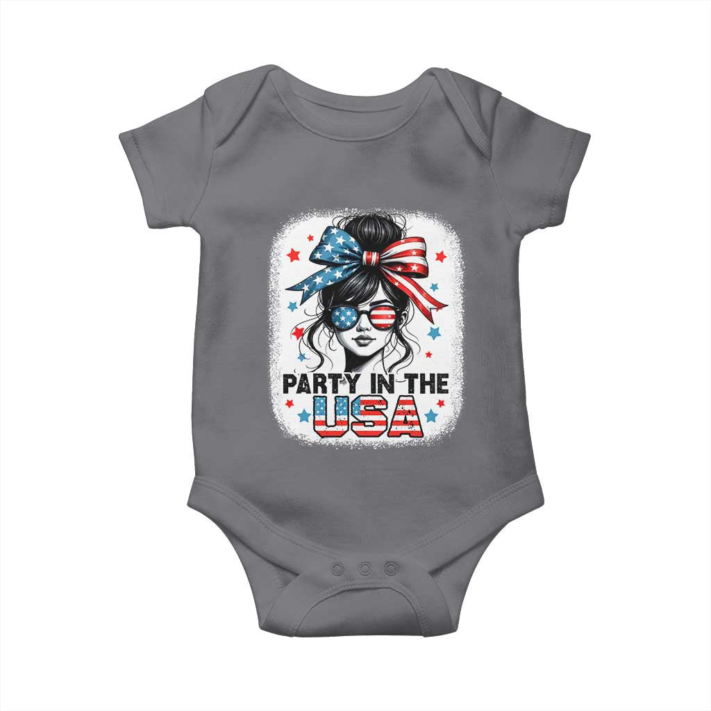 Party In USA Girls 4th of July Baby Onesie Messy Bun USA - Wonder Print Shop