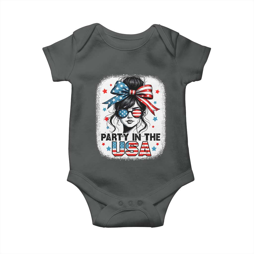 Party In USA Girls 4th of July Baby Onesie Messy Bun USA - Wonder Print Shop