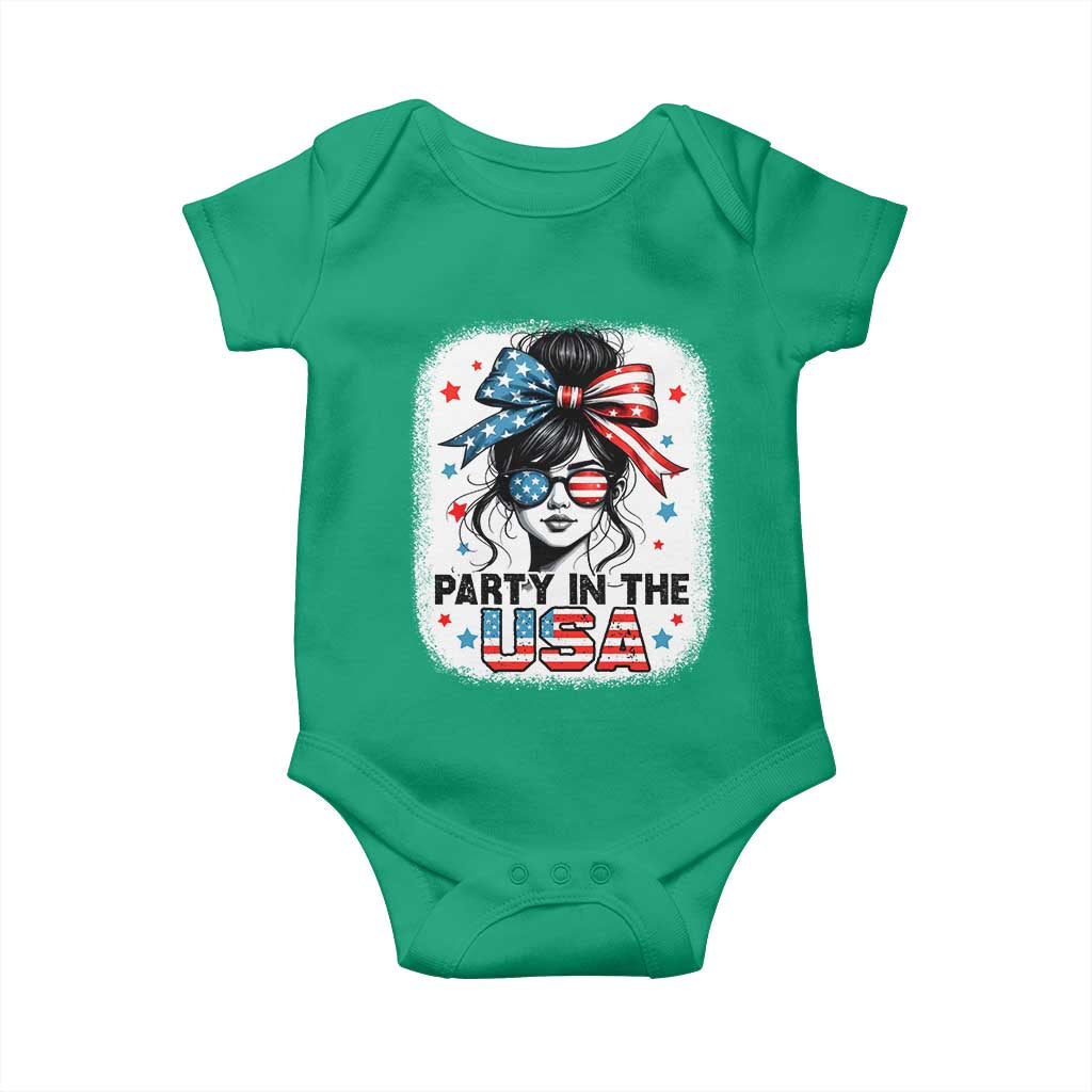 Party In USA Girls 4th of July Baby Onesie Messy Bun USA - Wonder Print Shop