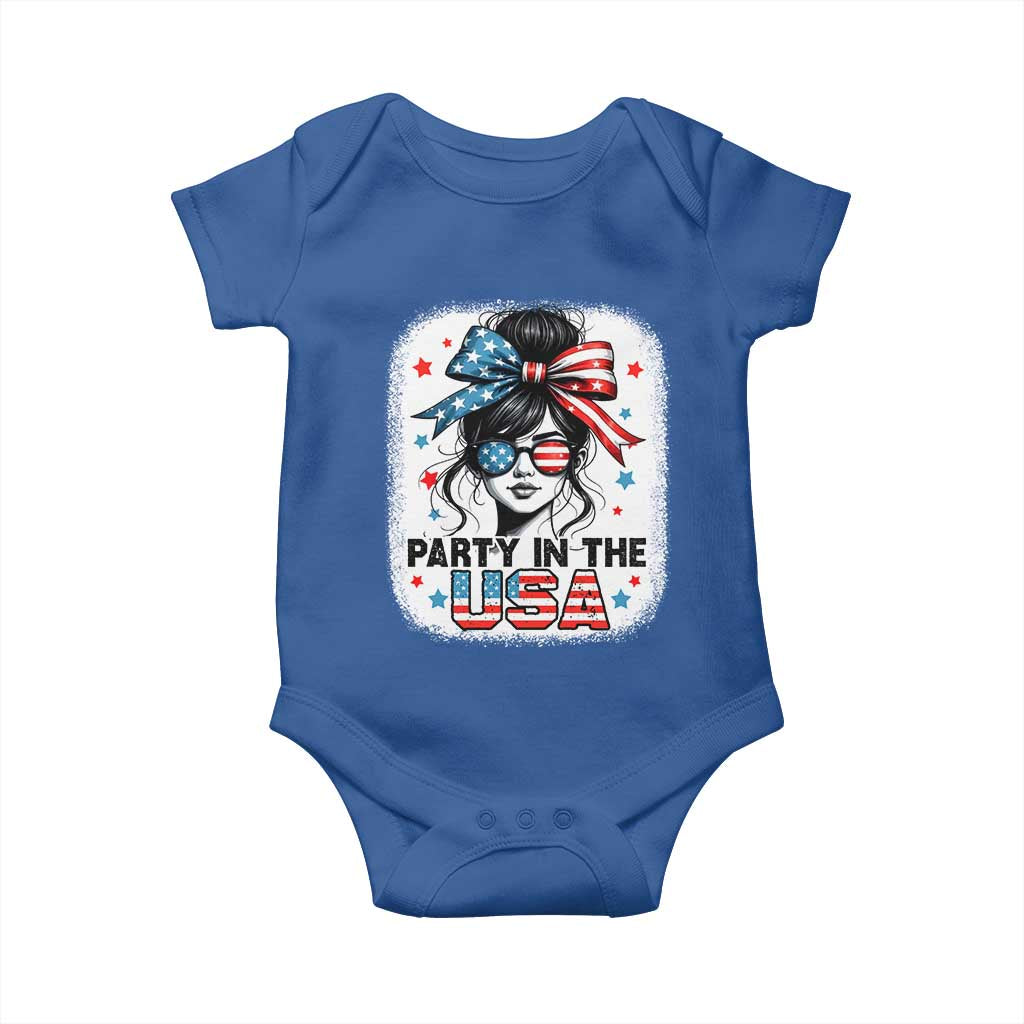 Party In USA Girls 4th of July Baby Onesie Messy Bun USA - Wonder Print Shop