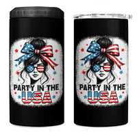 Party In USA Girls 4th of July 4 in 1 Can Cooler Tumbler Messy Bun USA - Wonder Print Shop
