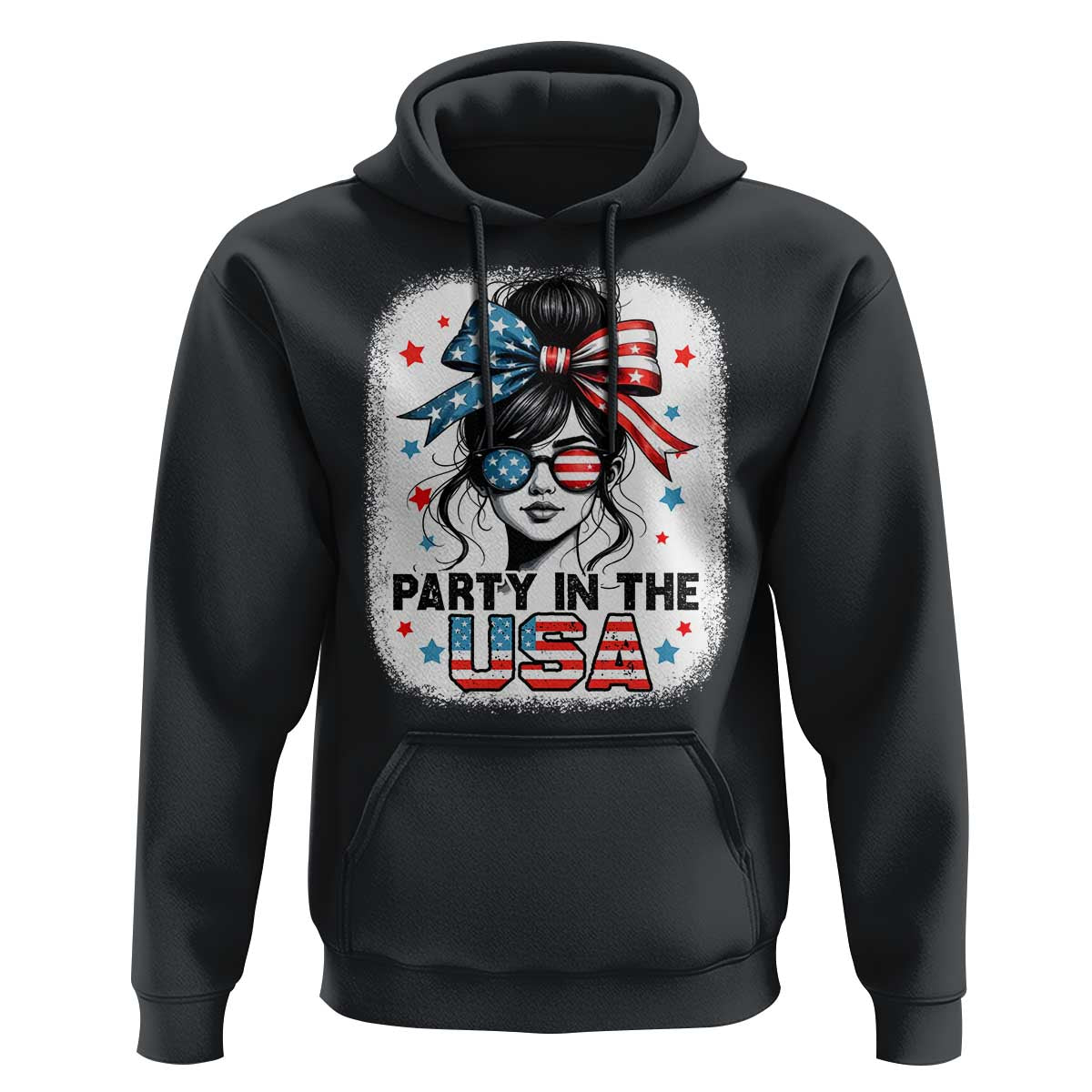 Party In USA Girls 4th of July Hoodie Messy Bun USA - Wonder Print Shop